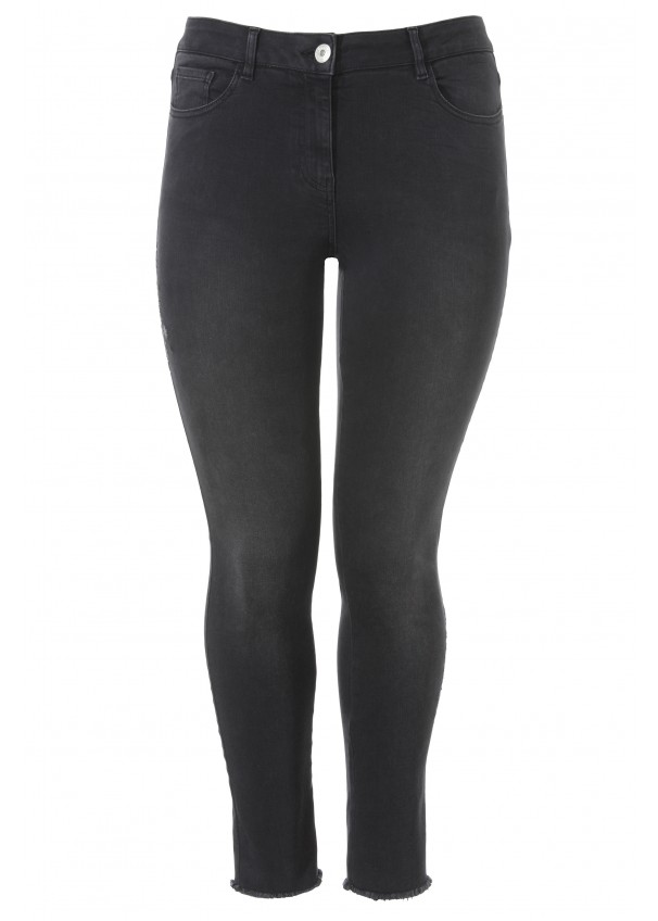Feminine Jeans mit Stickereien dark black denim Frontansicht