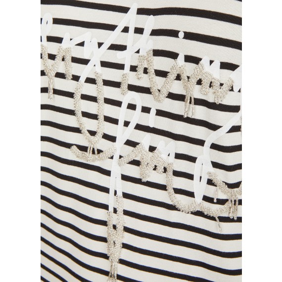 Romantisches Ringel-Shirt mit Schriftzug aus Perlen /