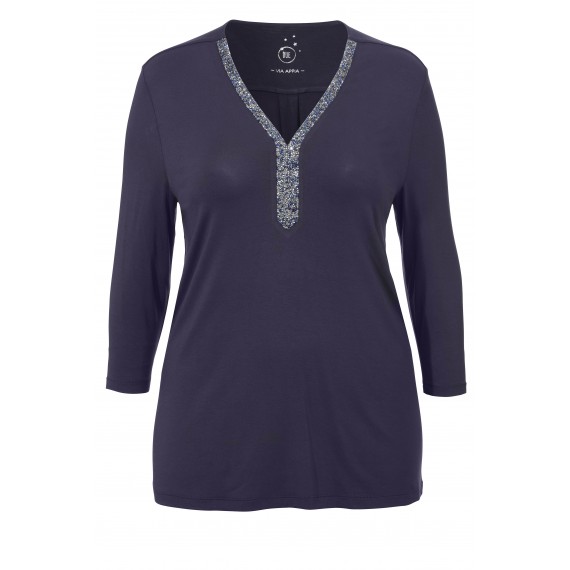 Elegantes V-Shirt mit Strass-Besatz /