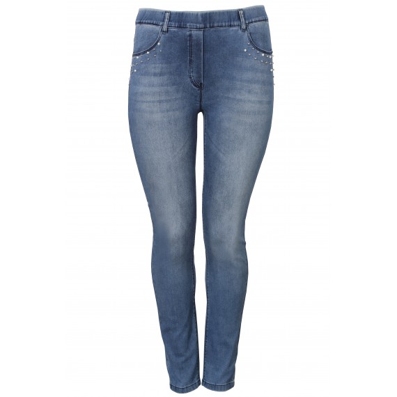 Slim Fit-Jeans mit Ziersteinen und Perlen /