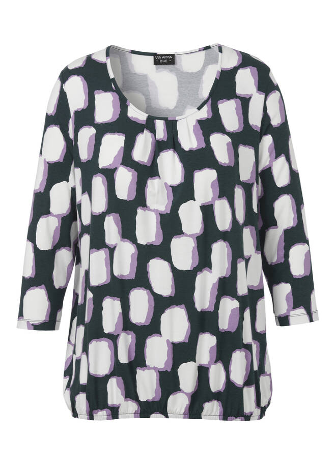 3/4 Arm Print Shirt mit Gummizug-Saum / 