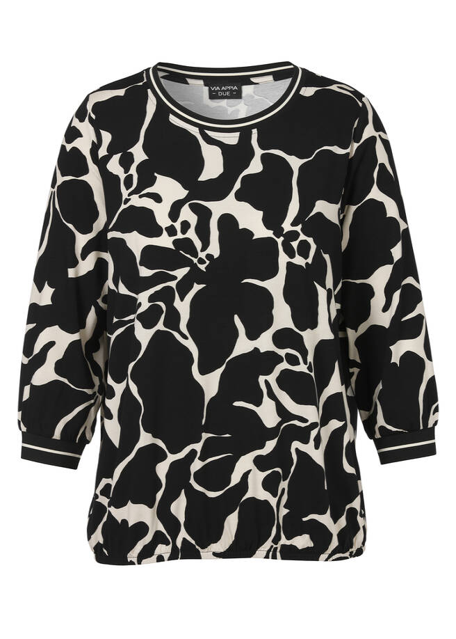 3/4-Arm Print-Shirt mit Gummizugsaum / 