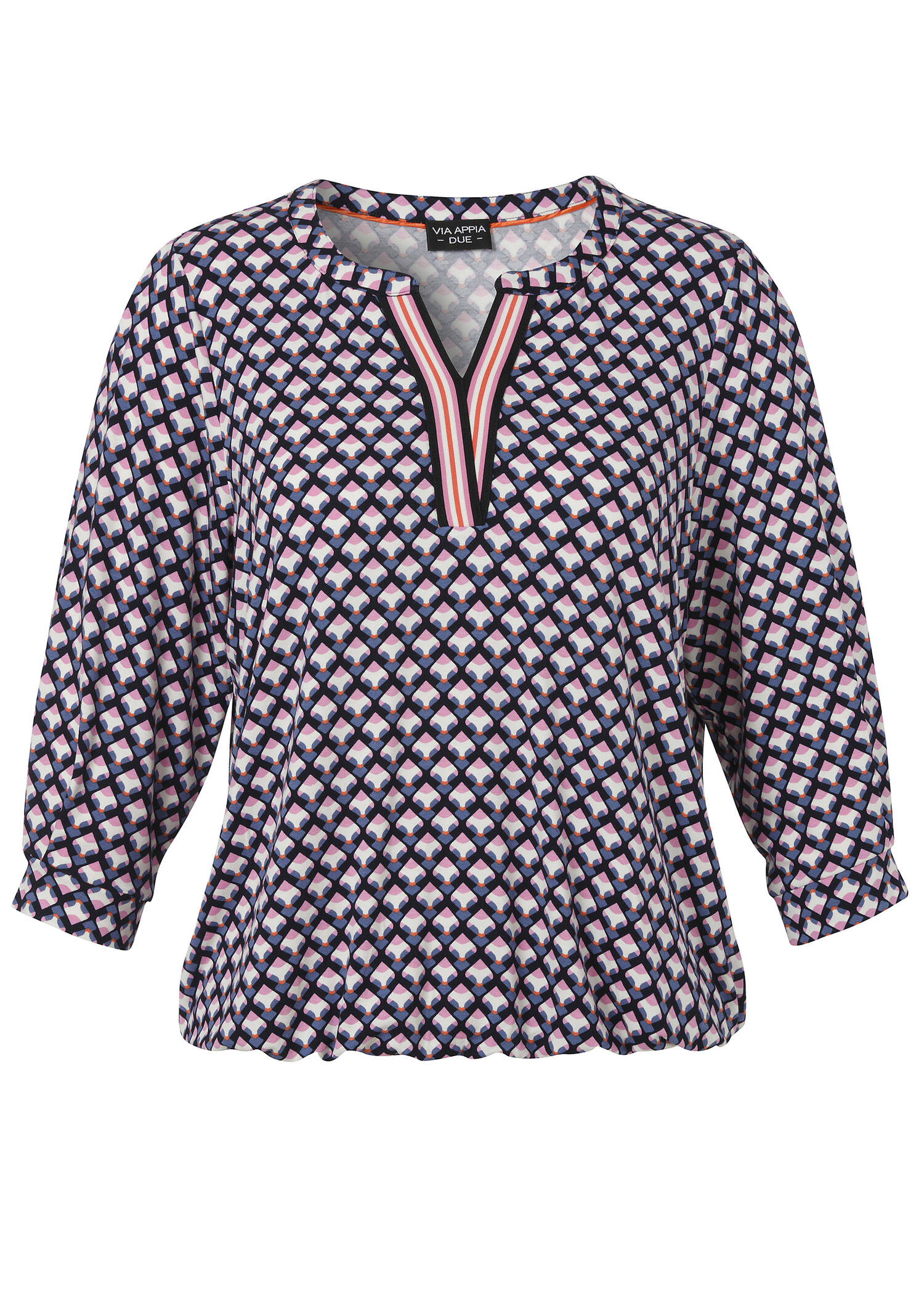 3/4-Arm Print-Shirt mit Gummizugsaum /