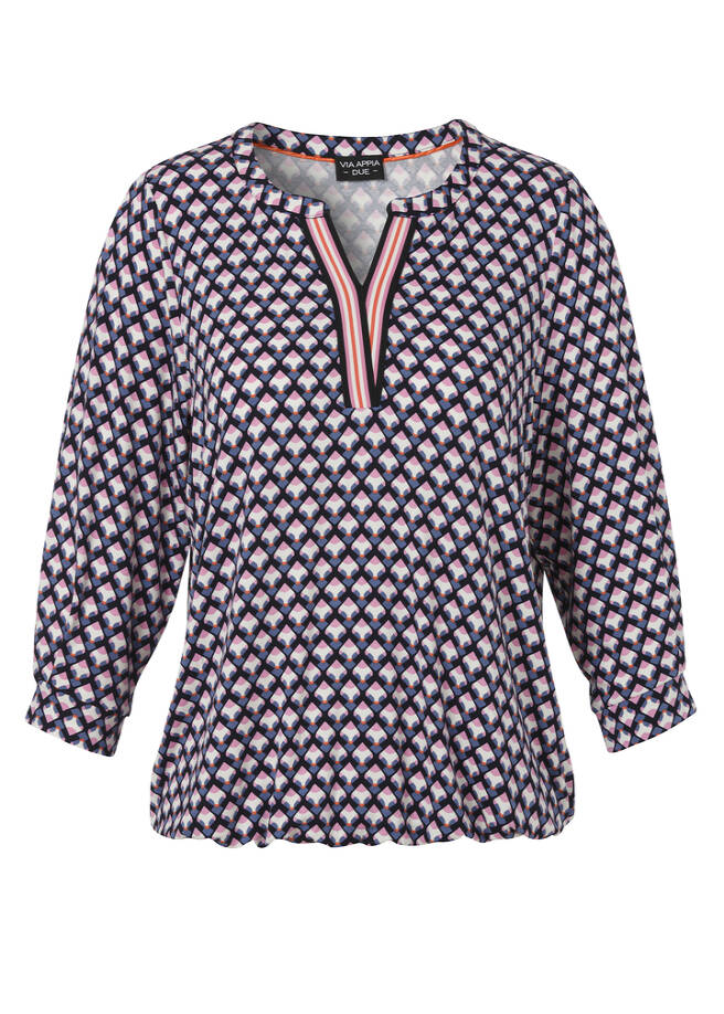 3/4-Arm Print-Shirt mit Gummizugsaum / 