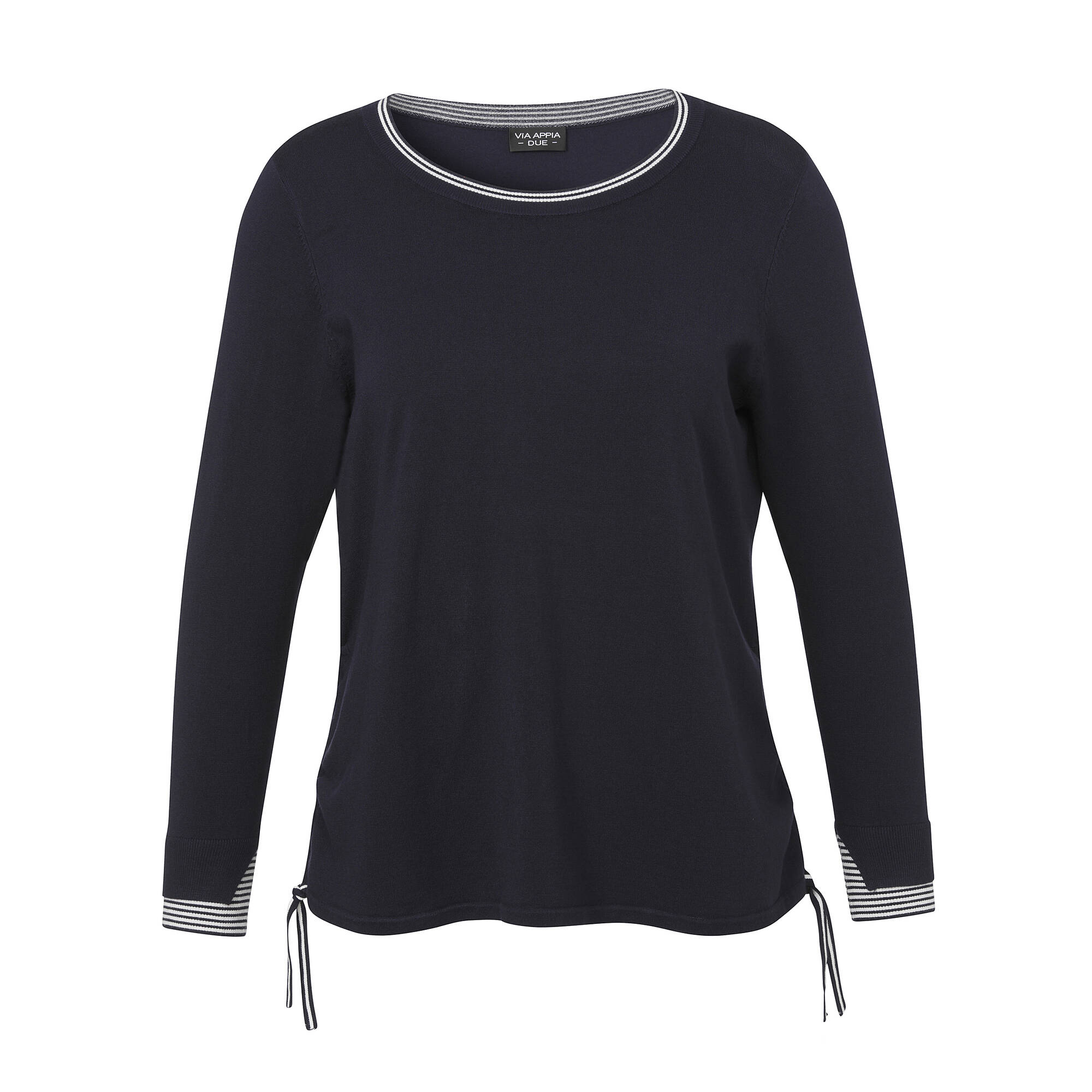 Marine Feinstrickpullover mit Ringelbündchen