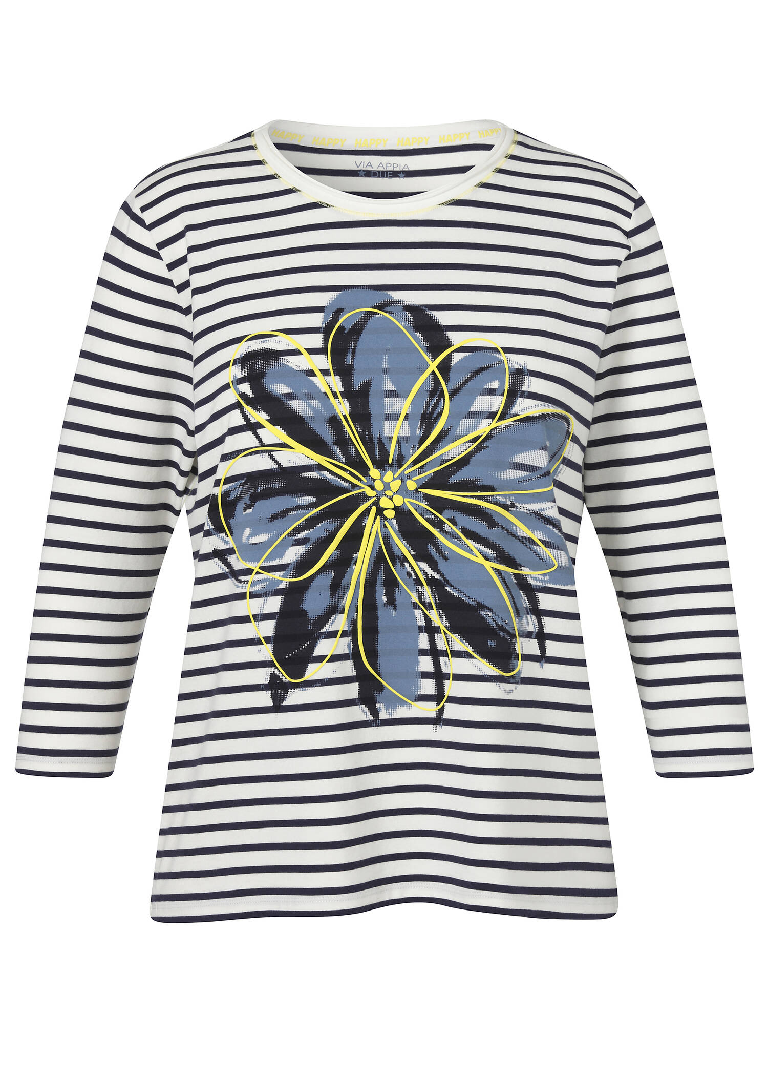 Softes 3/4-Arm Ringelshirt mit Flower-Motiv /