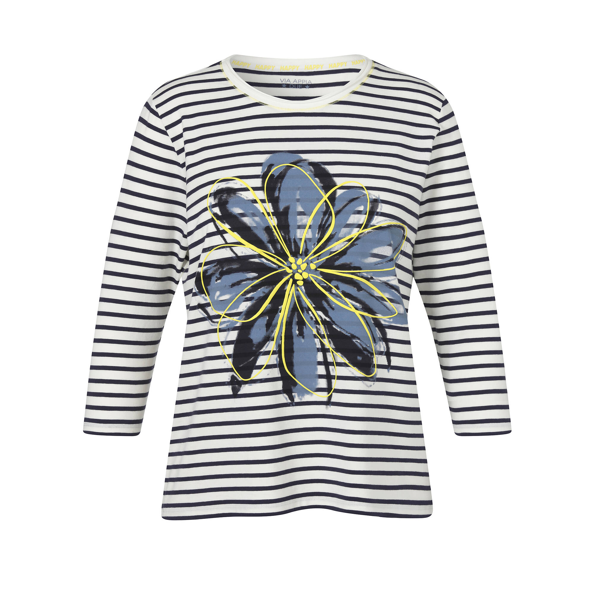 Softes 3/4-Arm Ringelshirt mit Flower-Motiv