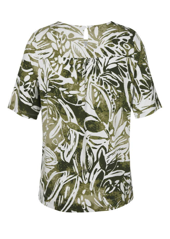 Tropical Print Shirt mit Knöpfchen im Nacken / 