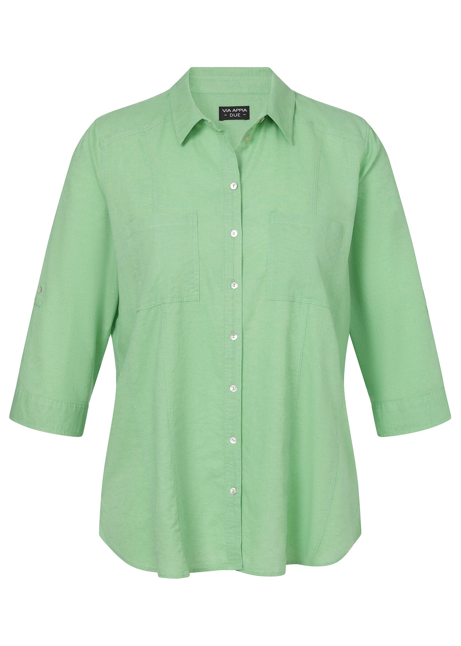 Edle 3/4-Arm Hemdbluse im Baumwoll-Leinen-Mix / 