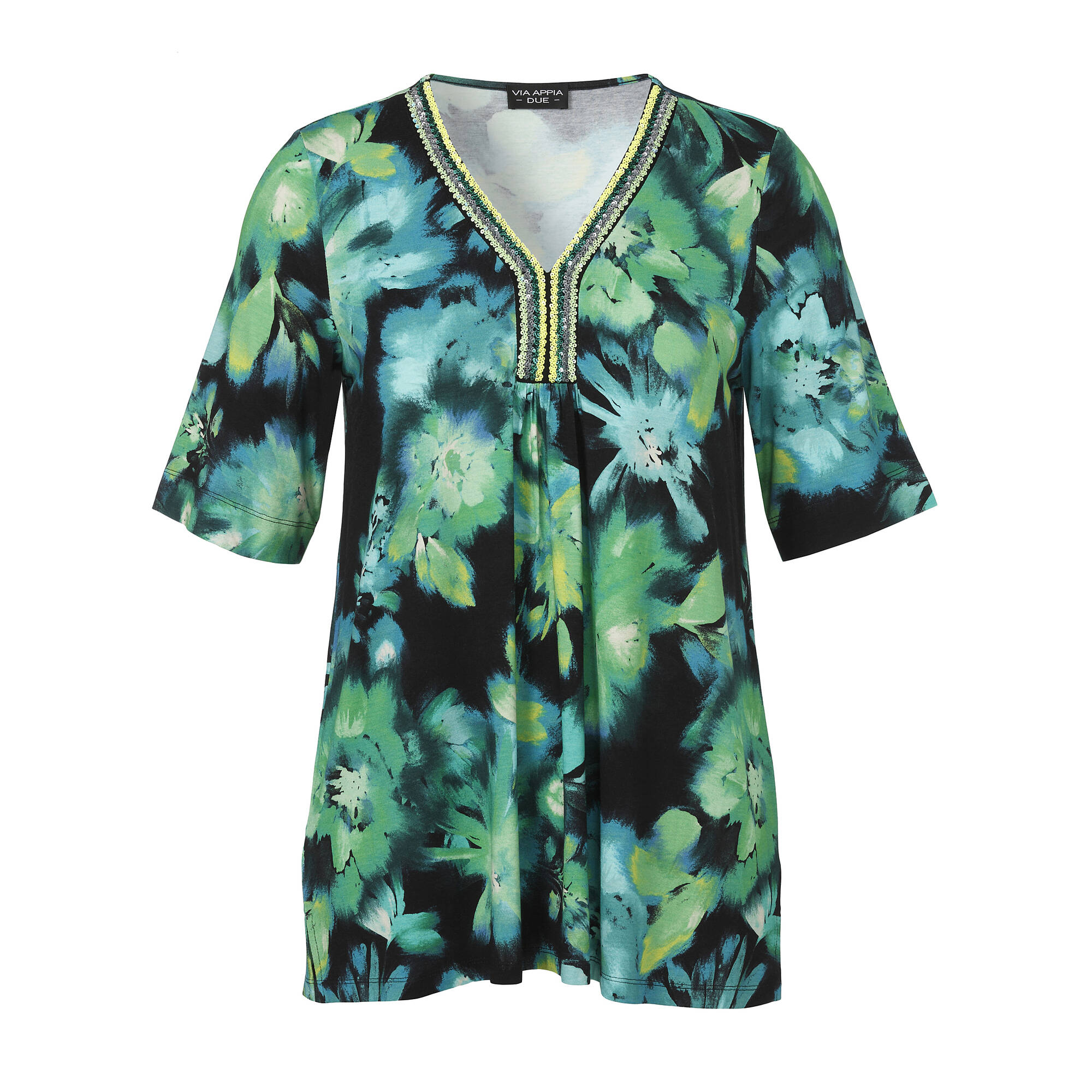 Geschmücktes V-Shirt Flower Festival im Tunika-Style