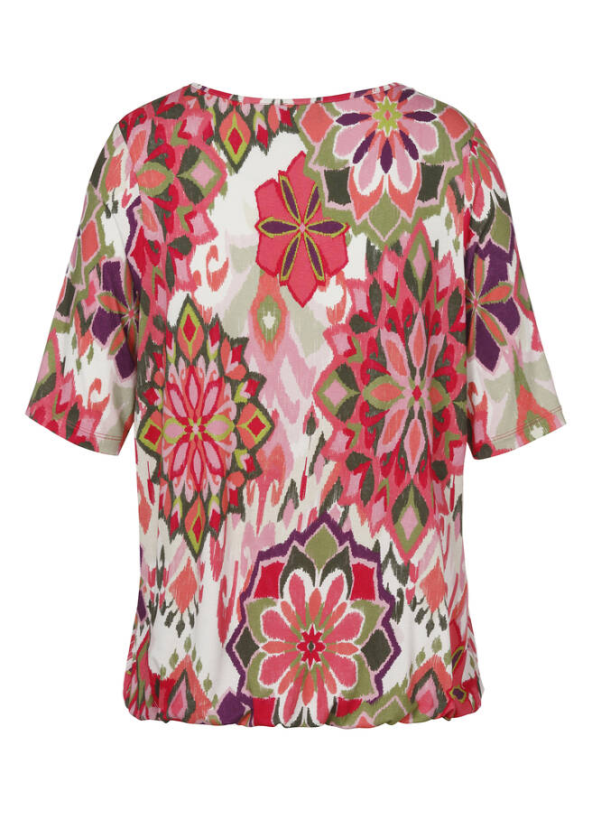 Feminines Print-Shirt mit Gummizugsaum / 