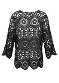 Feminine 3/4-Arm Ajour Baumwoll-Jacke / 