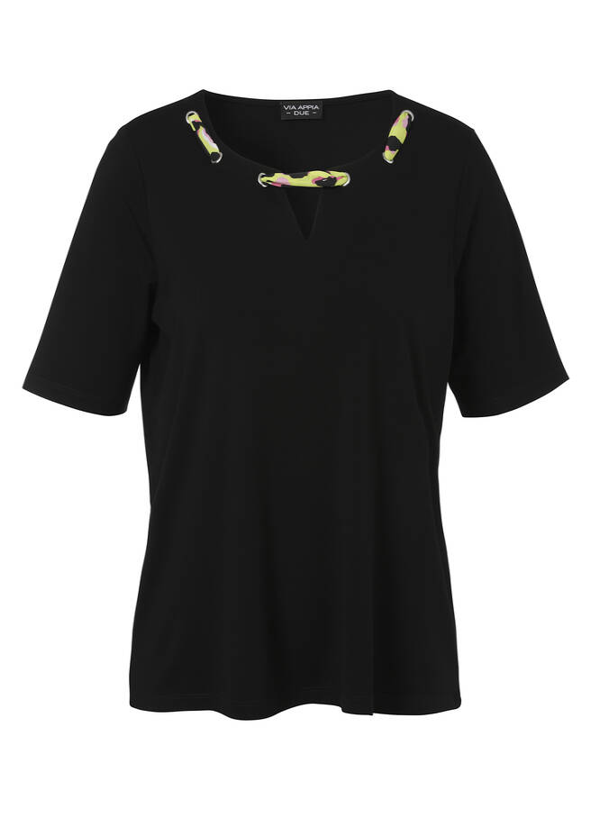 Viskose-Jersey Shirt mit geschmücktem Ausschnitt / 