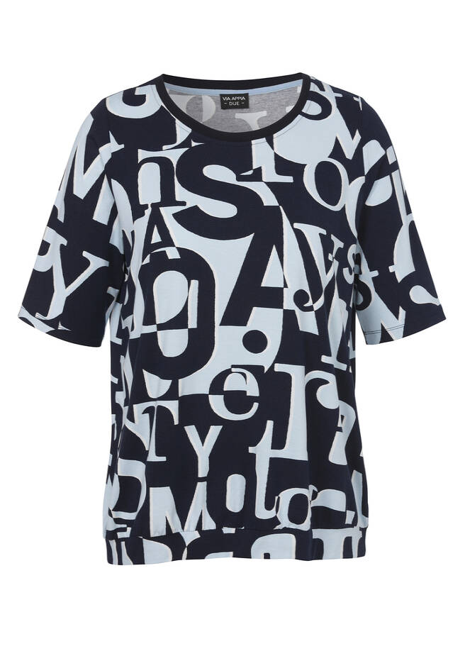 Bicolor Print T-Shirt Eisblau - Marine / 