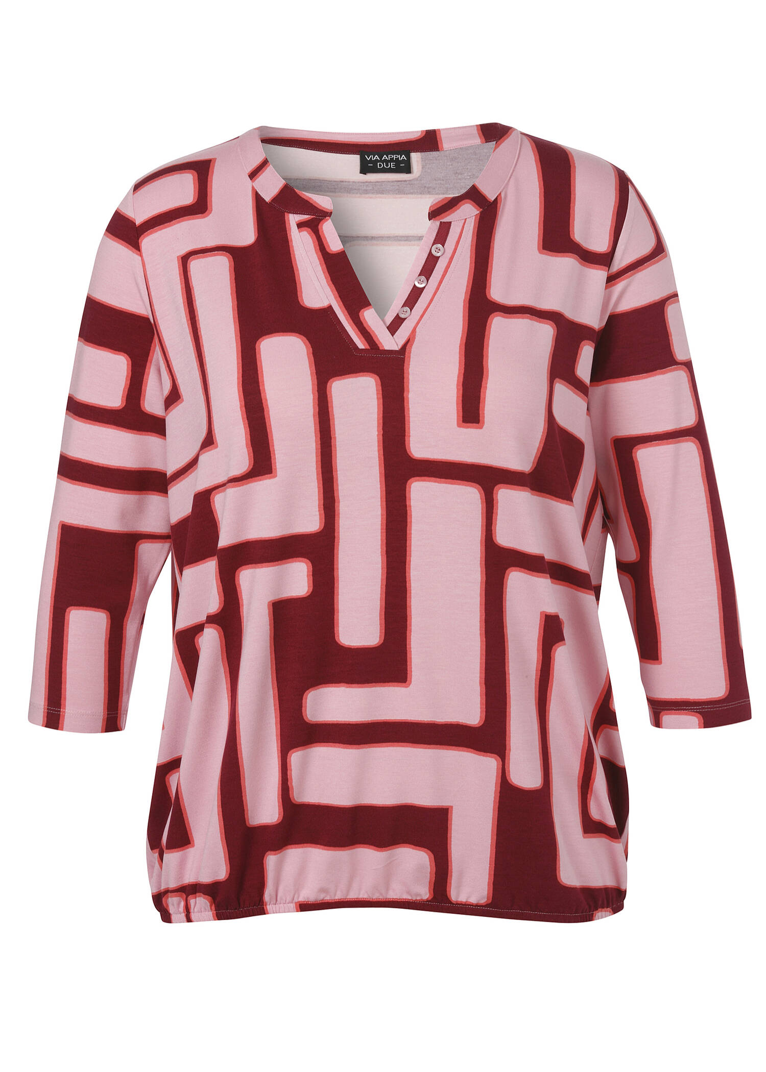 3/4-Arm Print-Shirt mit Gummizugsaum /