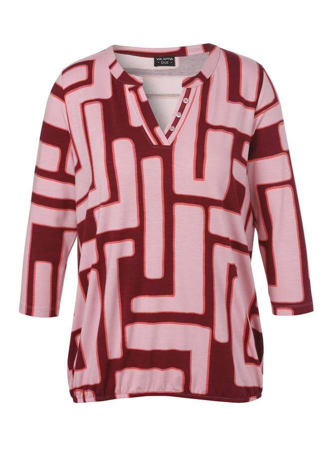 3/4-Arm Print-Shirt mit Gummizugsaum / 