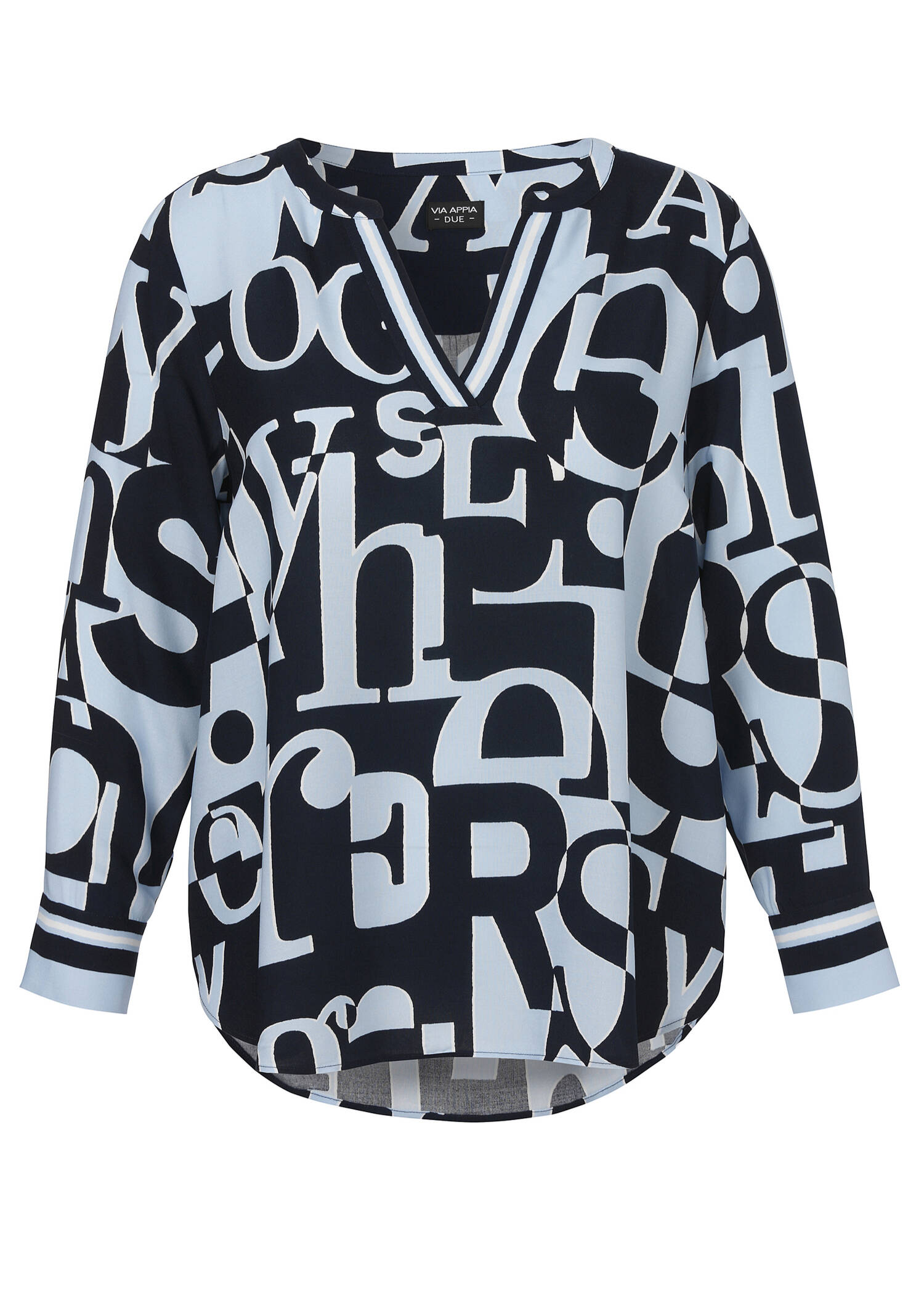Bicolor Print Viskose Bluse Eisblau - Marine /