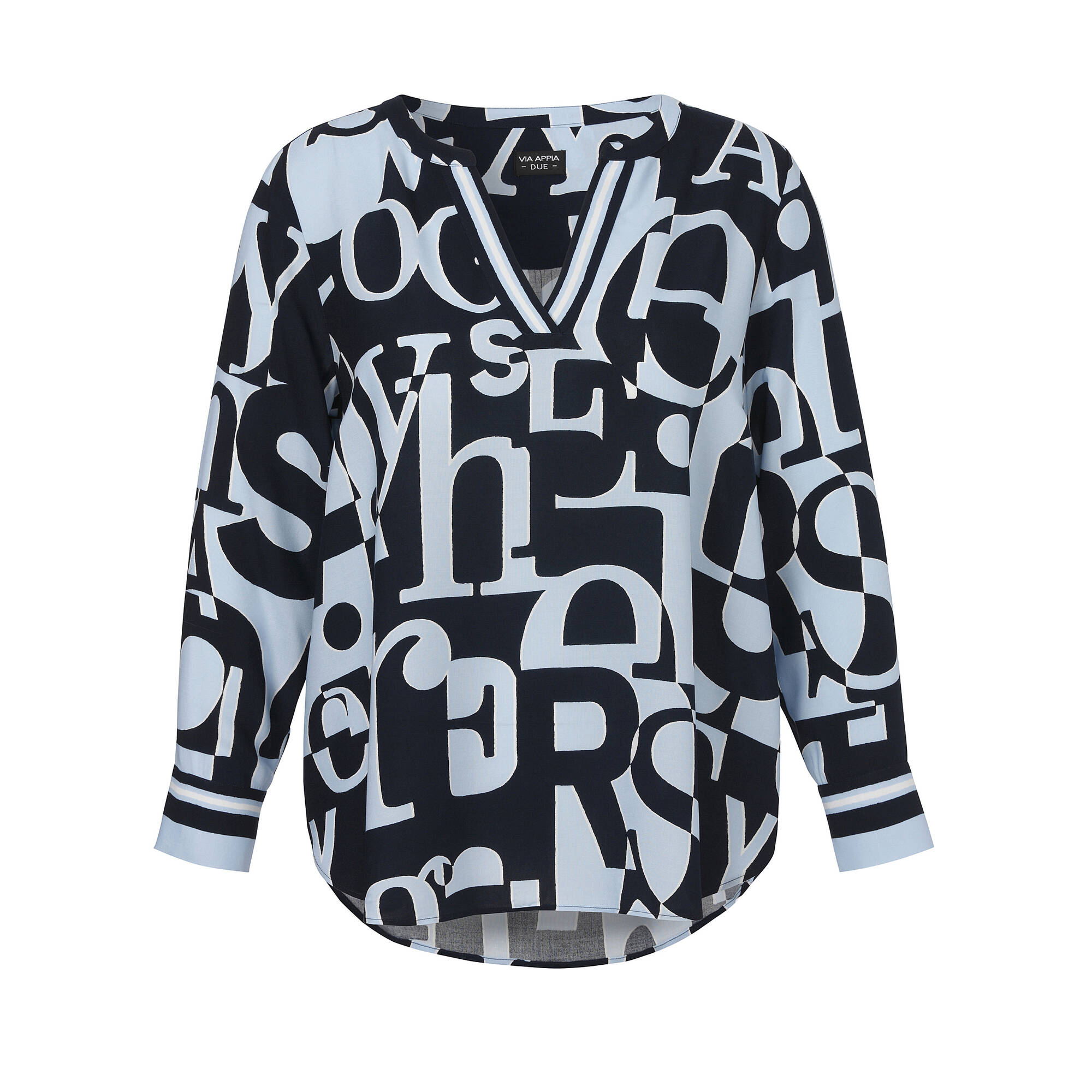 Bicolor Print Viskose Bluse Eisblau - Marine Bicolor Print Viskose Bluse Eisblau - Marine