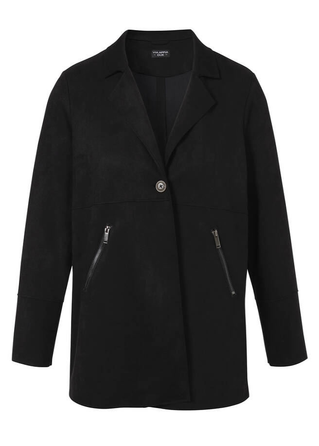 Schwarze Velours-Jacke mit Revers / 