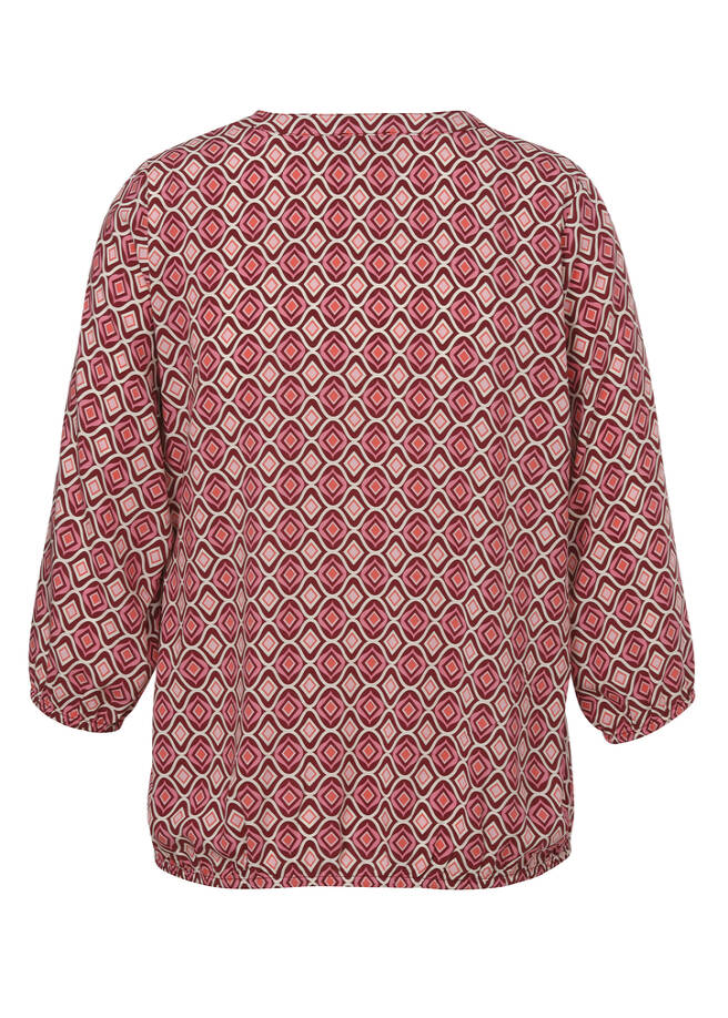 Fließende Viskose-Print-Bluse mit Gummizugsaum / 