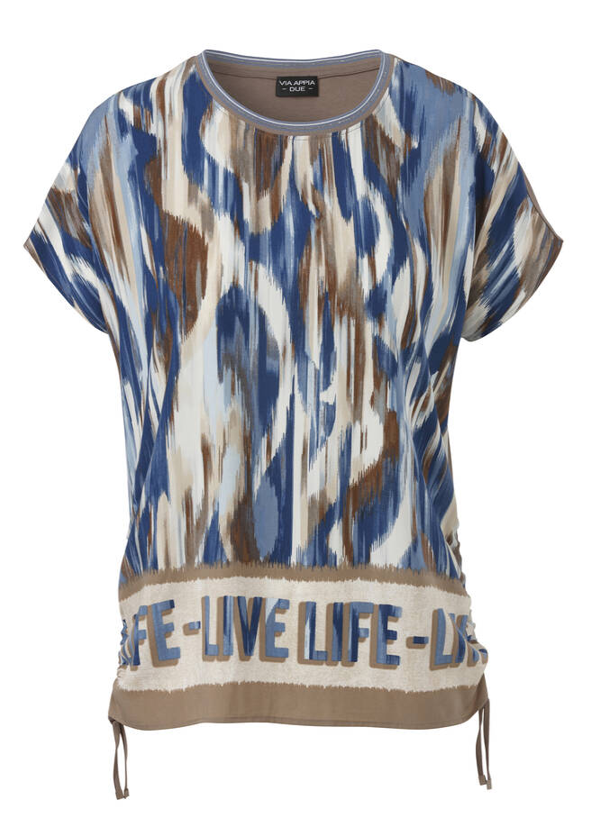 Blusenshirt mit mokkafarbigen Jerseyrücken mokka multicolor Frontansicht