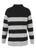 Gestreifter Feinstrick-Pullover Schwarz/ Grau Melange / 