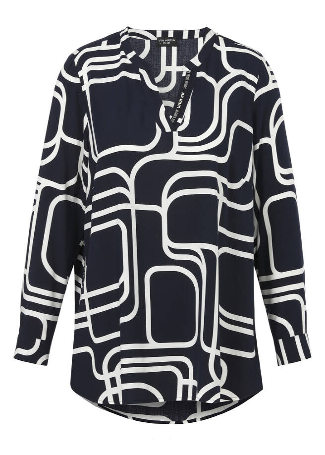 Fließende Viskose-Tunika dunkelblau / creme Frontansicht