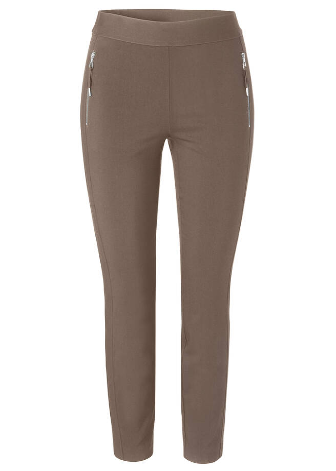 Knöchellange Stretch-Schlupfhose mit schmalen Beinen mokka Frontansicht