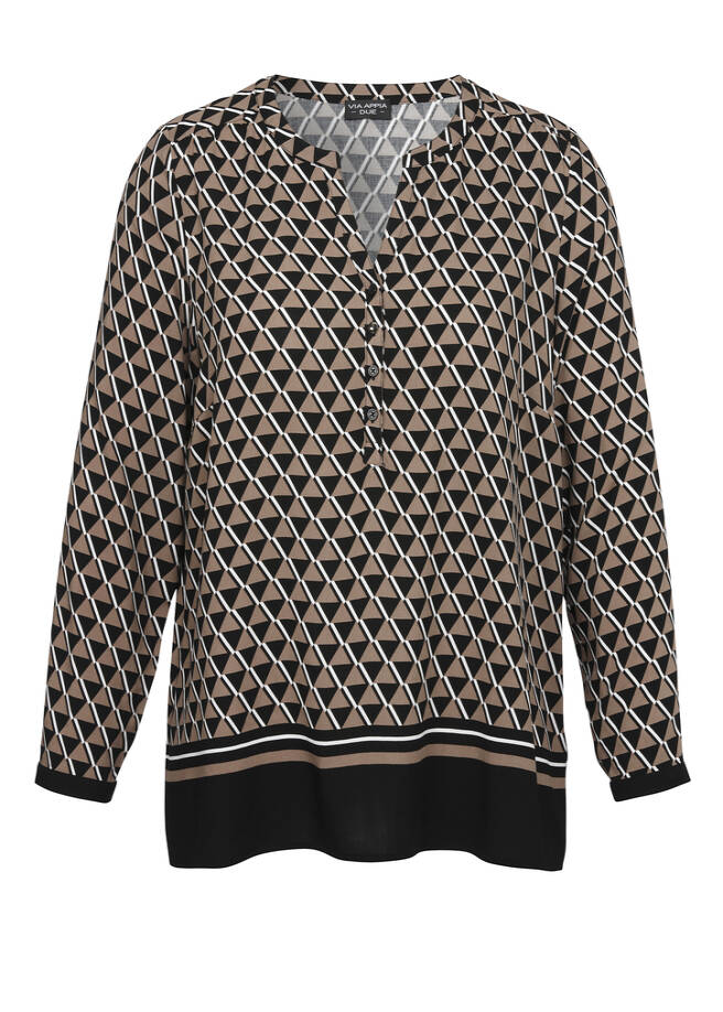 Fließende Viskose-Schlupfbluse in edler Farbharmonie schwarz multicolor Frontansicht