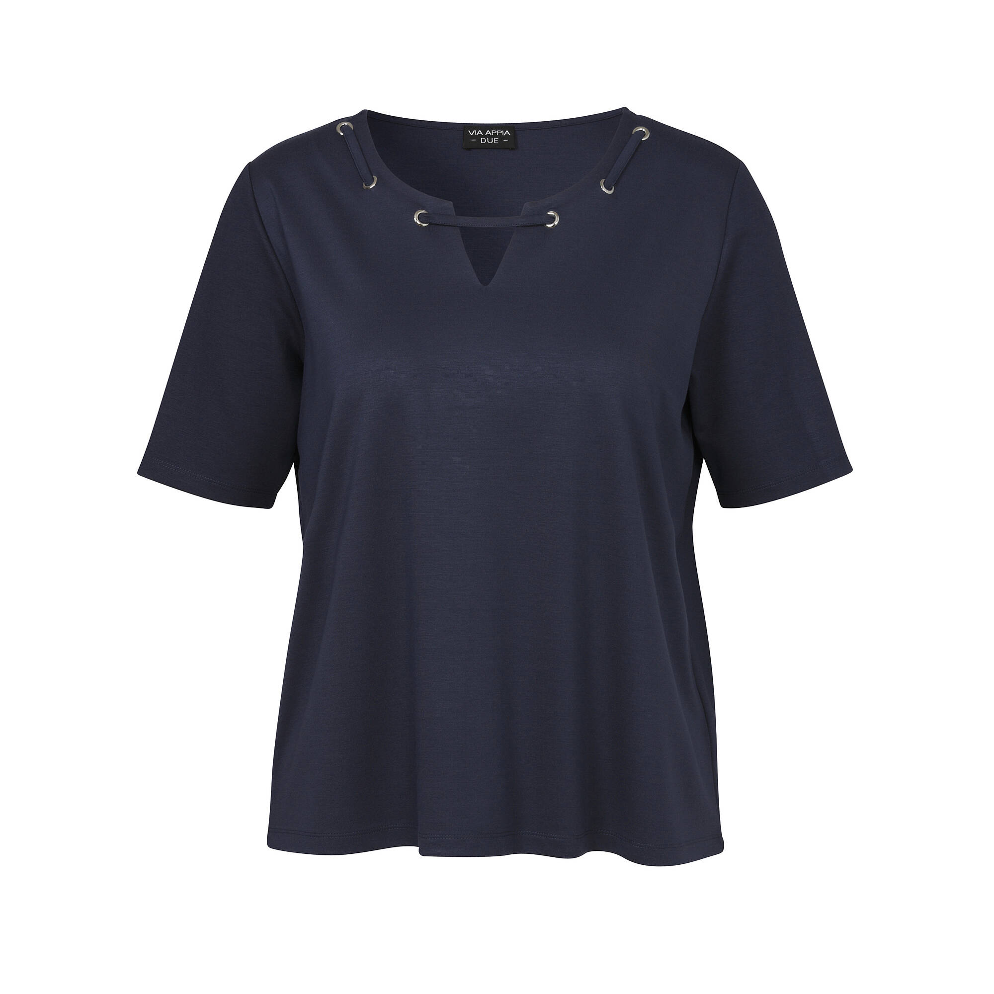 Einfarbiges Shirt mit geschmücktem Ausschnitt