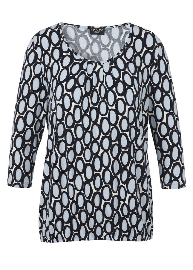3/4-Arm Print Shirt mit Gummizug-Saum / 