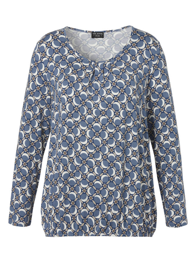 Allover-Print-Shirt mit Gummizugsaum bleu multicolor Frontansicht