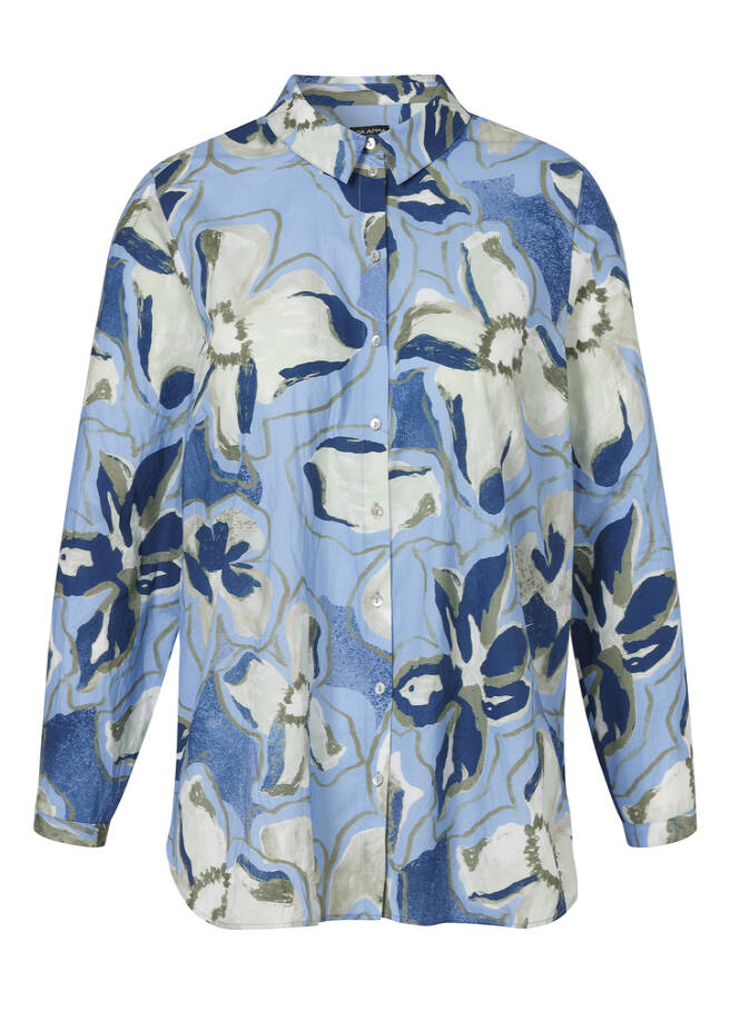 Softe Baumwollbluse mit Allover-Print hellblau multicolor Frontansicht
