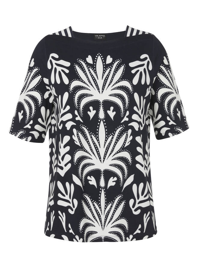 Edles Print-Shirt in Marine / Ecru / 