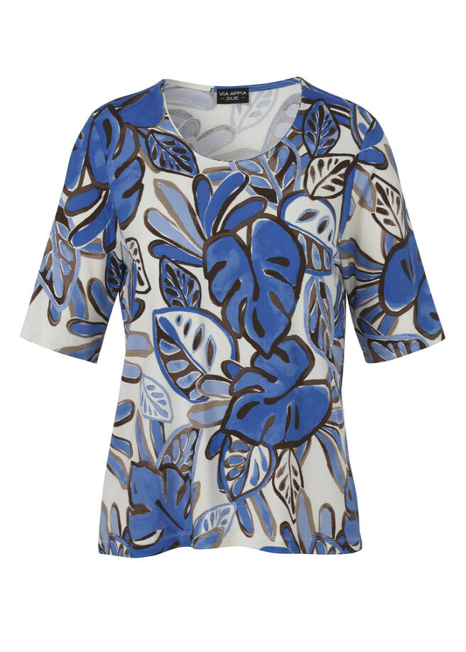 Edles Viskose-Jersey Shirt mit Allover-Print cobalt multicolor Frontansicht