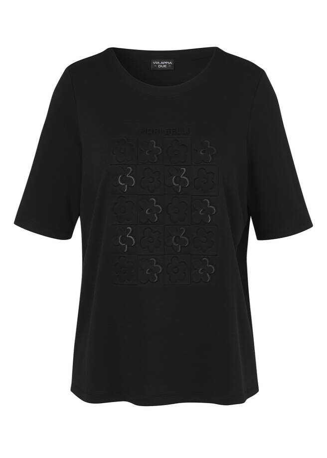 T-Shirt Uni mit tonigem Front-Motiv schwarz Frontansicht