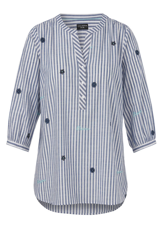 Zarte Baumwoll-Tunika mit Längsstreifen dunkelblau multicol Frontansicht