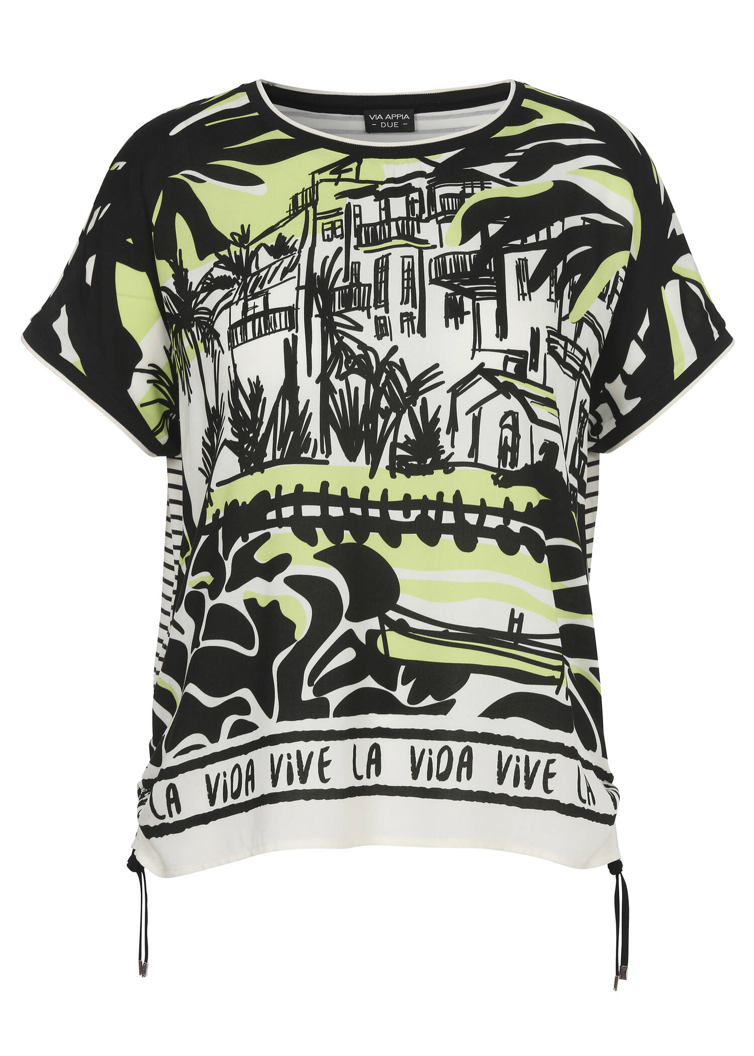 Print Blusenshirt mit schwarzem Rückteil /