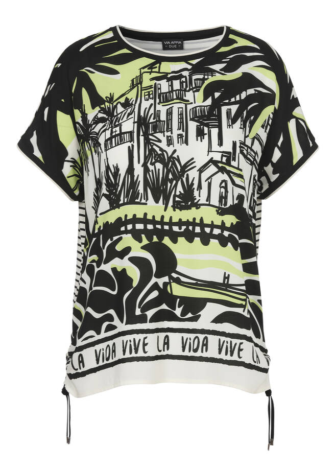 Print Blusenshirt mit schwarzem Rückteil creme multicolor Frontansicht