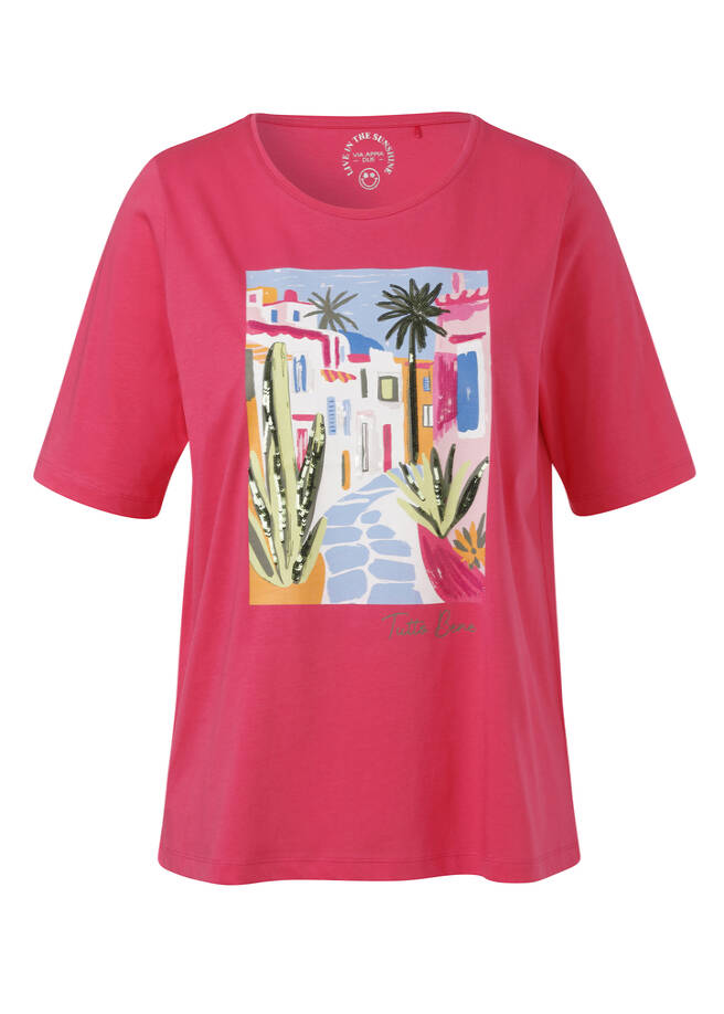 Softes Baumwoll-Shirt mit Sommer-Motiv flamingo multicolor Frontansicht