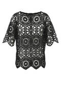 Femininer Ajour 1/2-Arm Baumwoll-Pullover /
