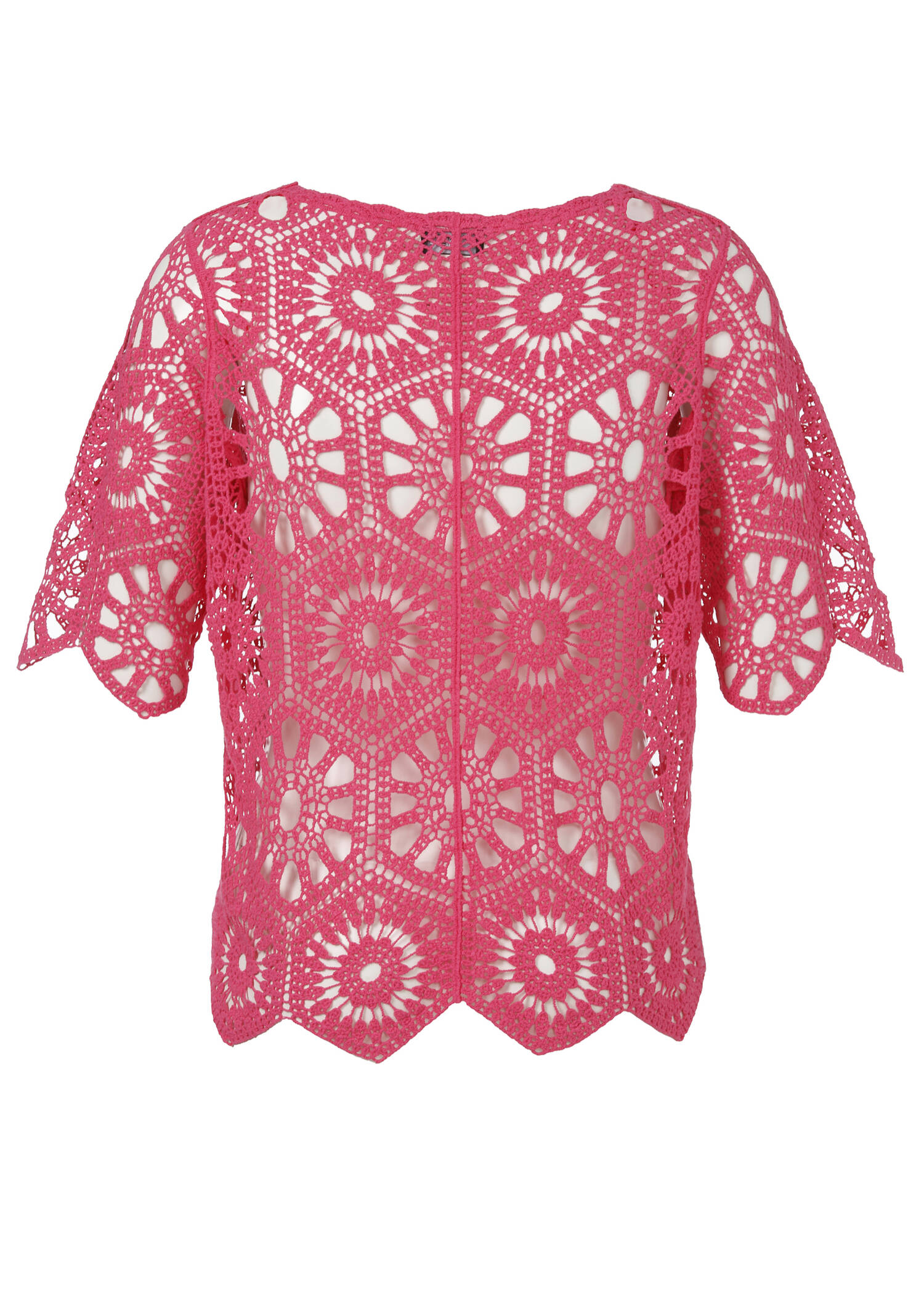 Femininer Ajour 1/2-Arm Baumwoll-Pullover /