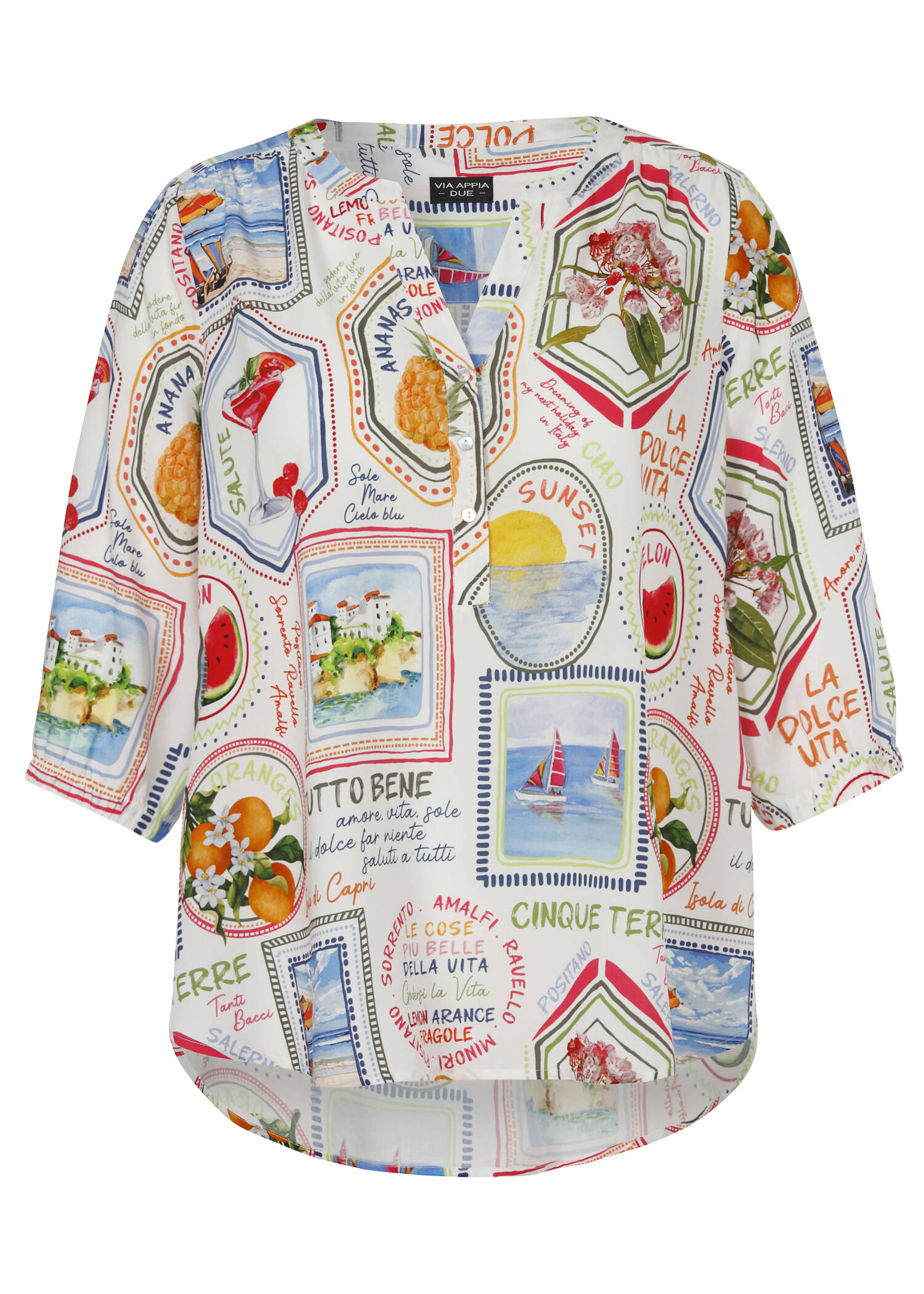 Leichte Bluse mit V-Ausschnitt und grafischem Muster / 
