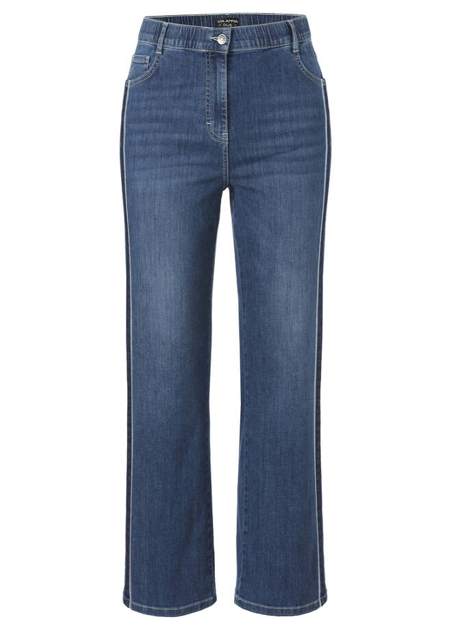 Flared 5-Pocket-Jeans Light Used Dunkelblau mit seitlichem Streifen jeans dunkelblau Frontansicht