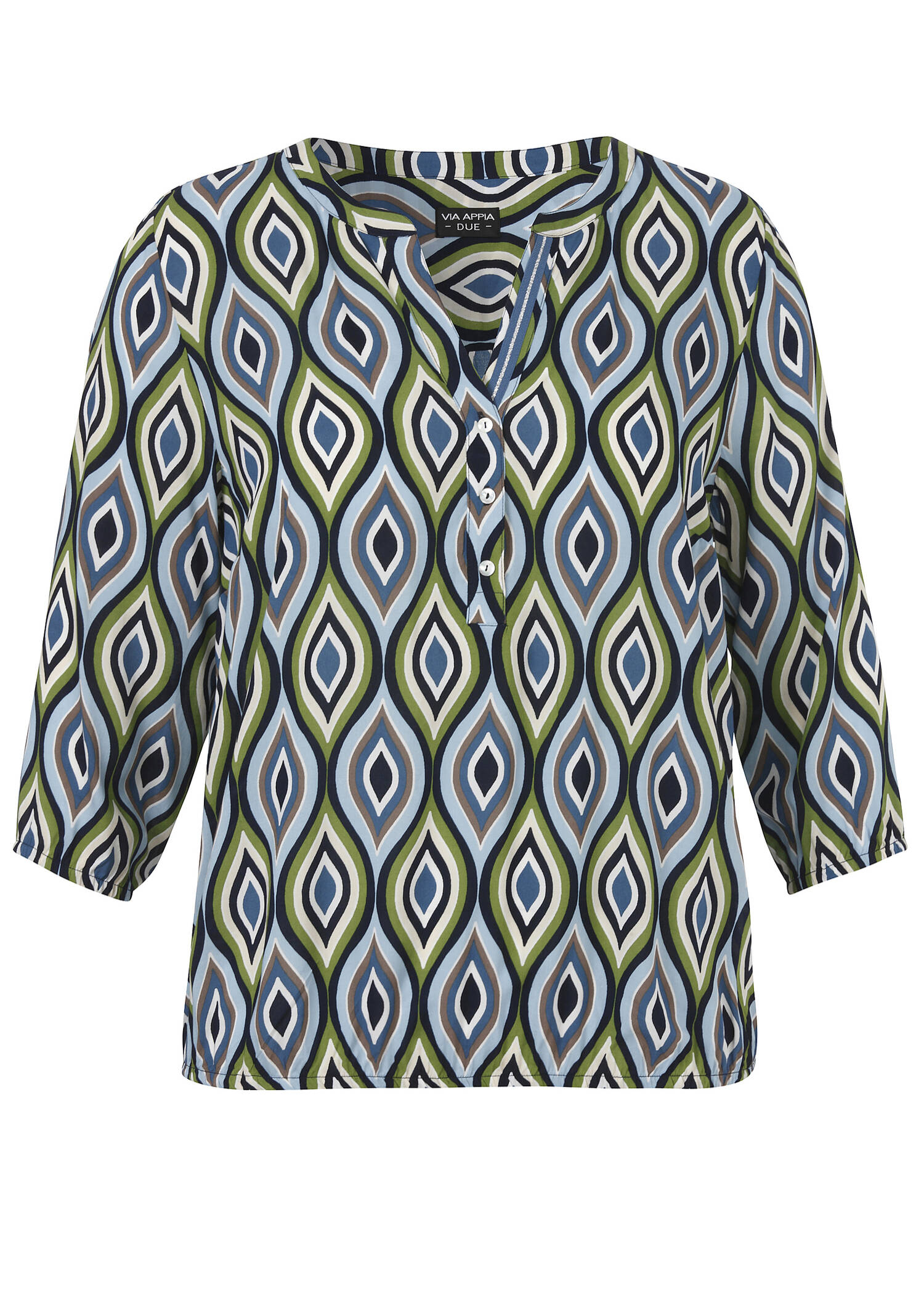3/4-Arm Viskose-Print-Bluse mit Gummizugbund /