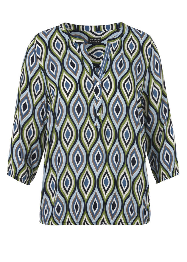 3/4-Arm Viskose-Print-Bluse mit Gummizugbund indigo multicolor Frontansicht