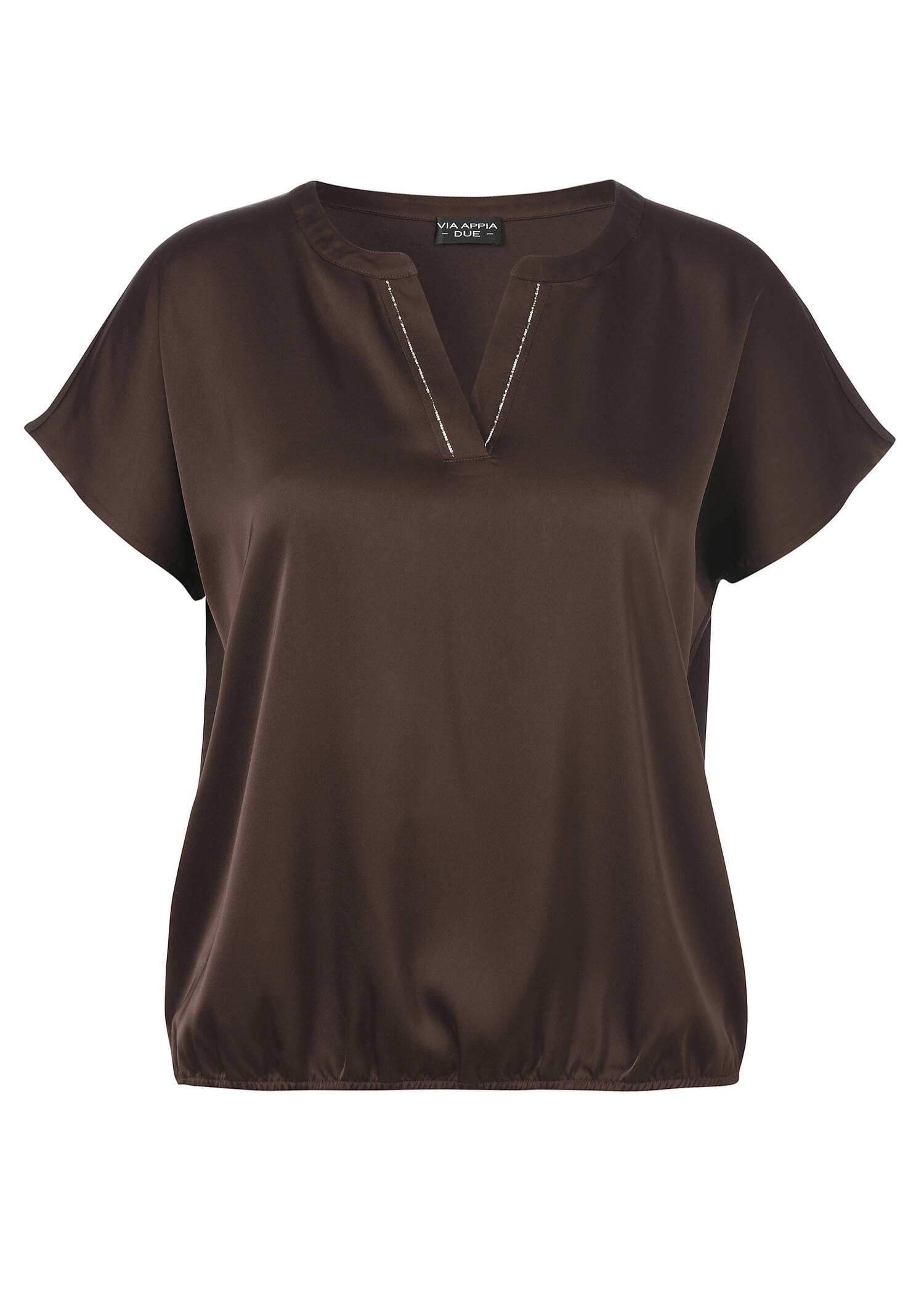 Halbarm-Blusenshirt matt glänzend mit Jersey-Rückteil /