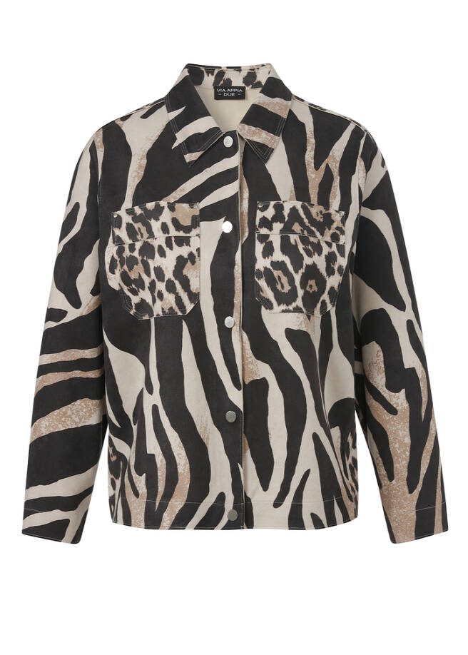 Modern Animal-Print Jacke schwarz multicolor Frontansicht