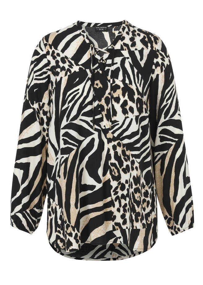 Fließende Viskose- Schlupfbluse Modern Animal Print schwarz multicolor Frontansicht