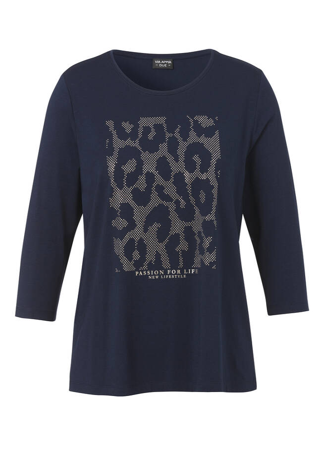 Softes 3/4-Arm-Shirt mit Motiv aus Silbersteinchen marine Frontansicht